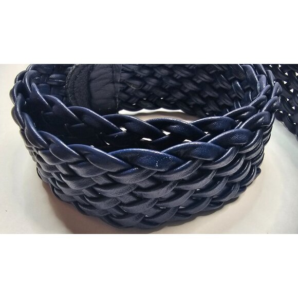 Genuine Leather Braided Belt ML Made In Taiwan Navy Blue 33" Long - Picture 3 of 8
